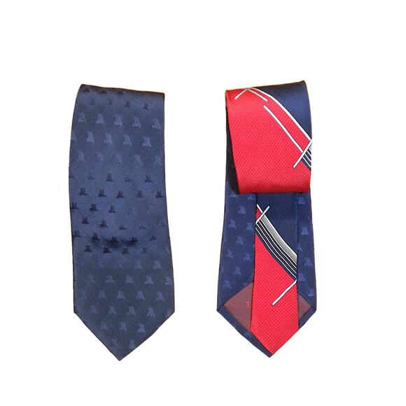 80s Lanvin SILK Tie | Lanvin Paris Navy & Red Necktie - Picture 2 of 6